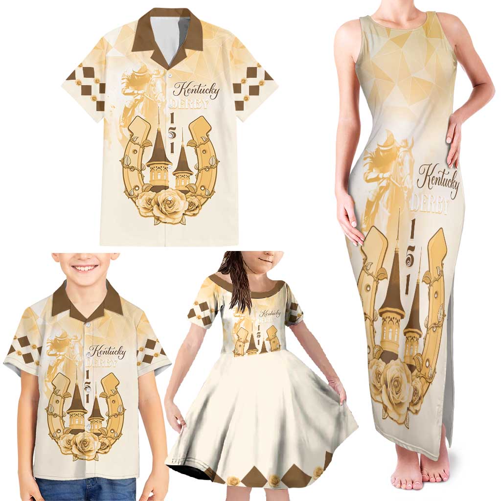 Kentucky Horse Racing Family Matching Tank Maxi Dress and Hawaiian Shirt 151st Anniversary Beige Version LT05