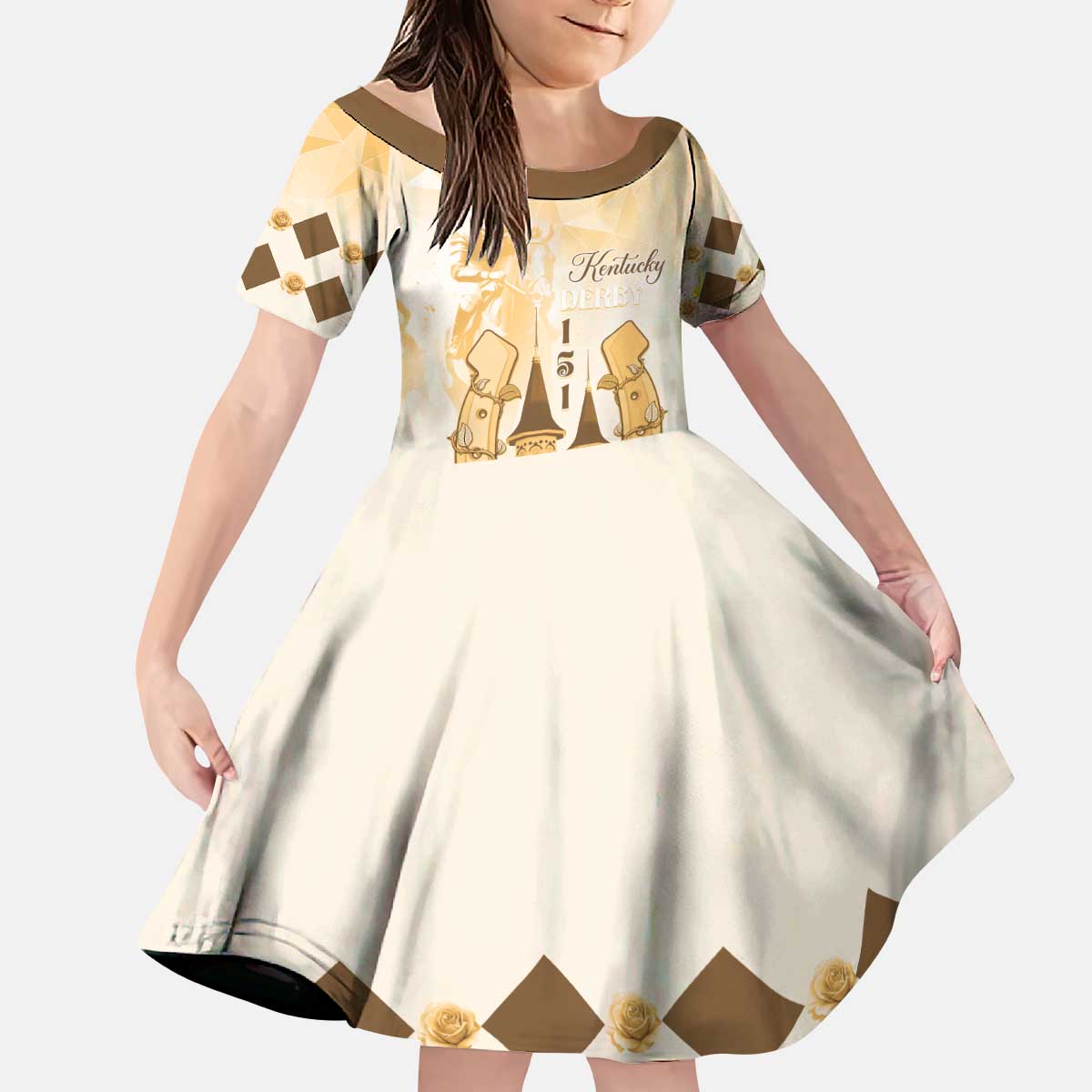 Kentucky Horse Racing Kid Short Sleeve Dress 151st Anniversary Beige Version LT05