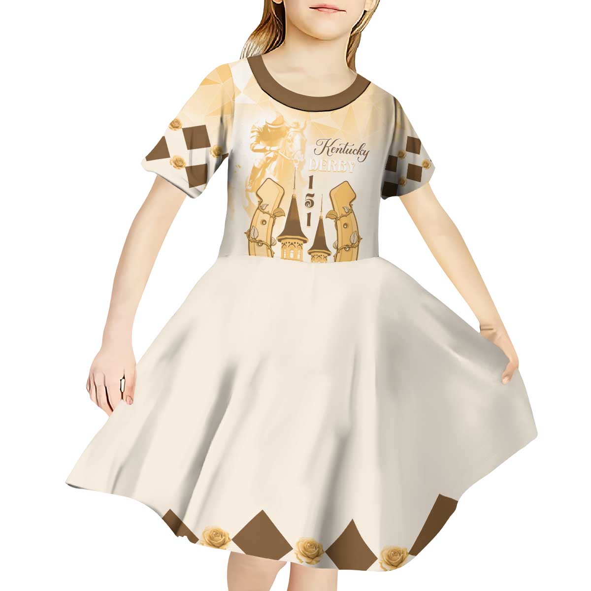 Kentucky Horse Racing Kid Short Sleeve Dress 151st Anniversary Beige Version LT05