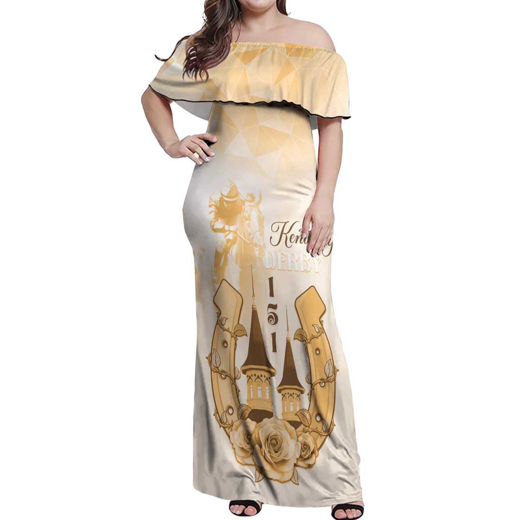 Kentucky Horse Racing Off Shoulder Maxi Dress 151st Anniversary Beige Version LT05