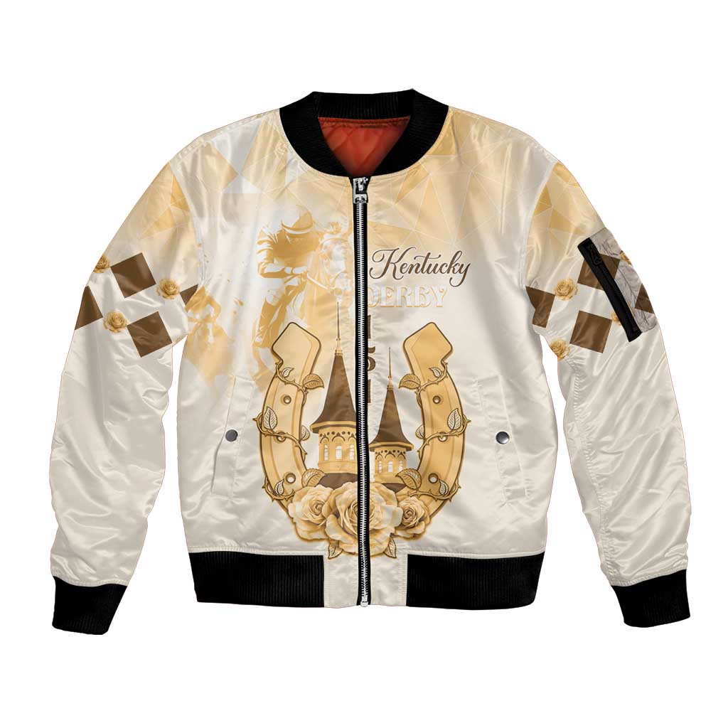 Kentucky Horse Racing Sleeve Zip Bomber Jacket 151st Anniversary Beige Version LT05
