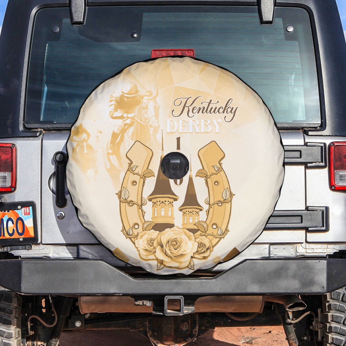 Kentucky Horse Racing Spare Tire Cover 150th Anniversary Beige Version