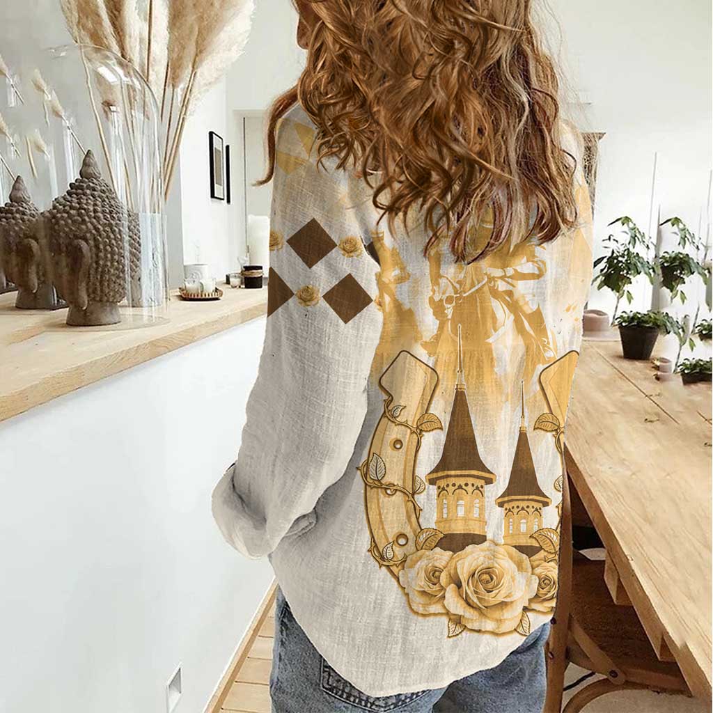 Kentucky Horse Racing Women Casual Shirt 151st Anniversary Beige Version LT05