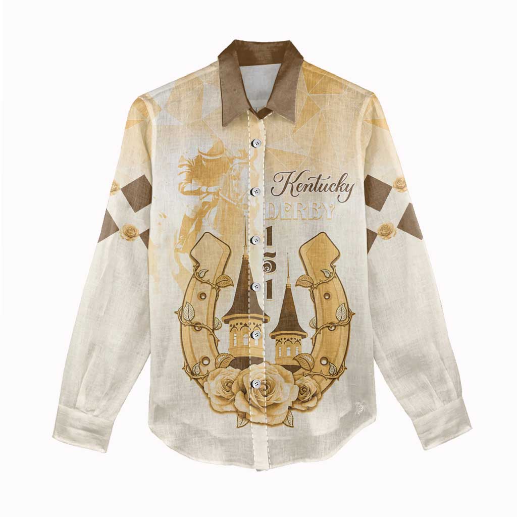 Kentucky Horse Racing Women Casual Shirt 151st Anniversary Beige Version LT05