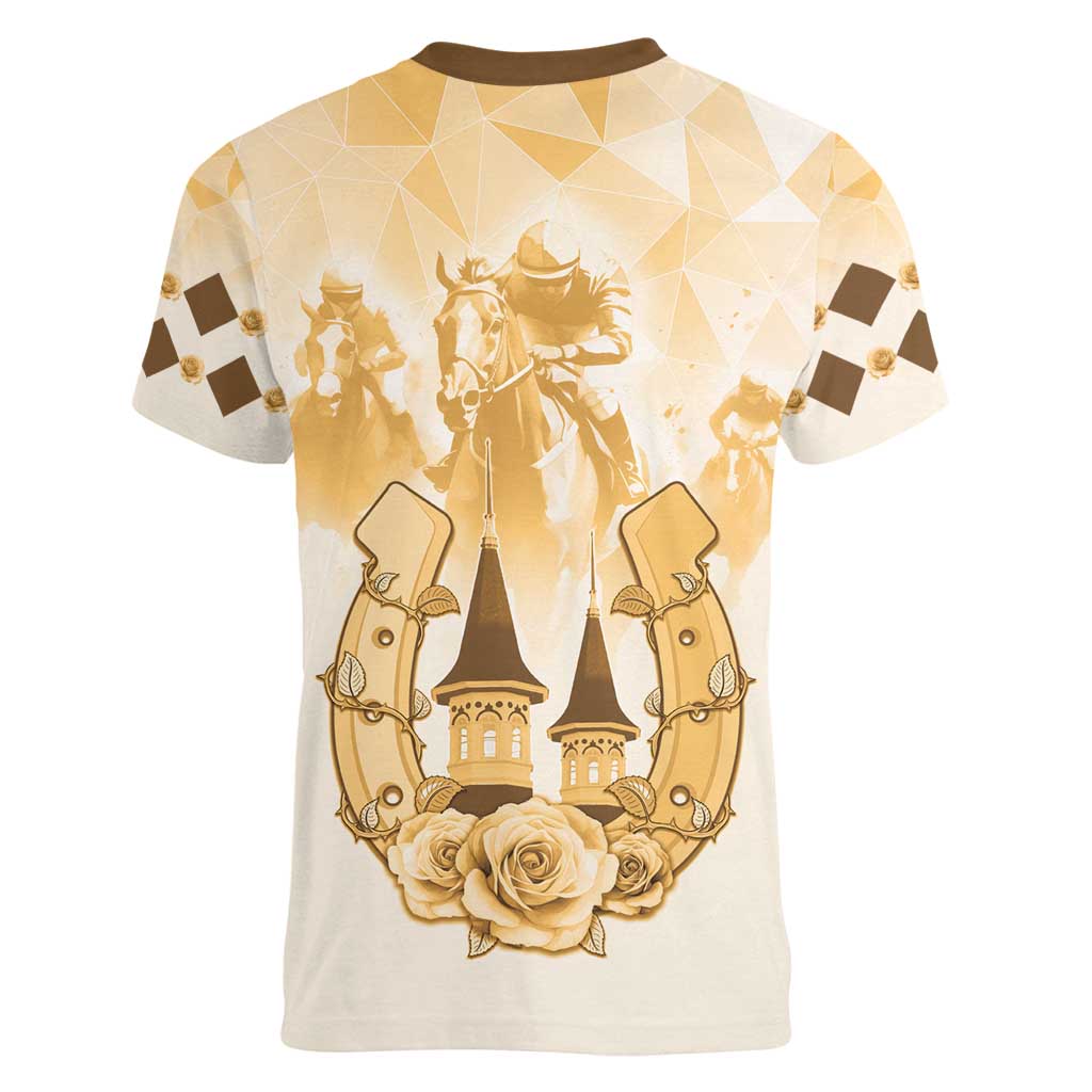 Kentucky Horse Racing Women V-Neck T-Shirt 151st Anniversary Beige Version LT05