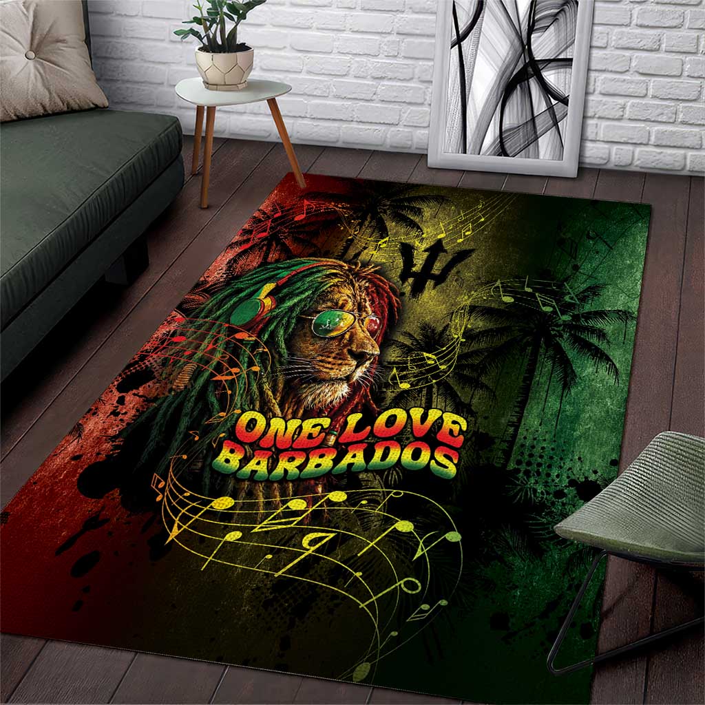 One Love Barbados Area Rug Rastafarian Lion Reggae Grunge Style