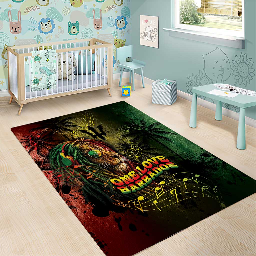 One Love Barbados Area Rug Rastafarian Lion Reggae Grunge Style