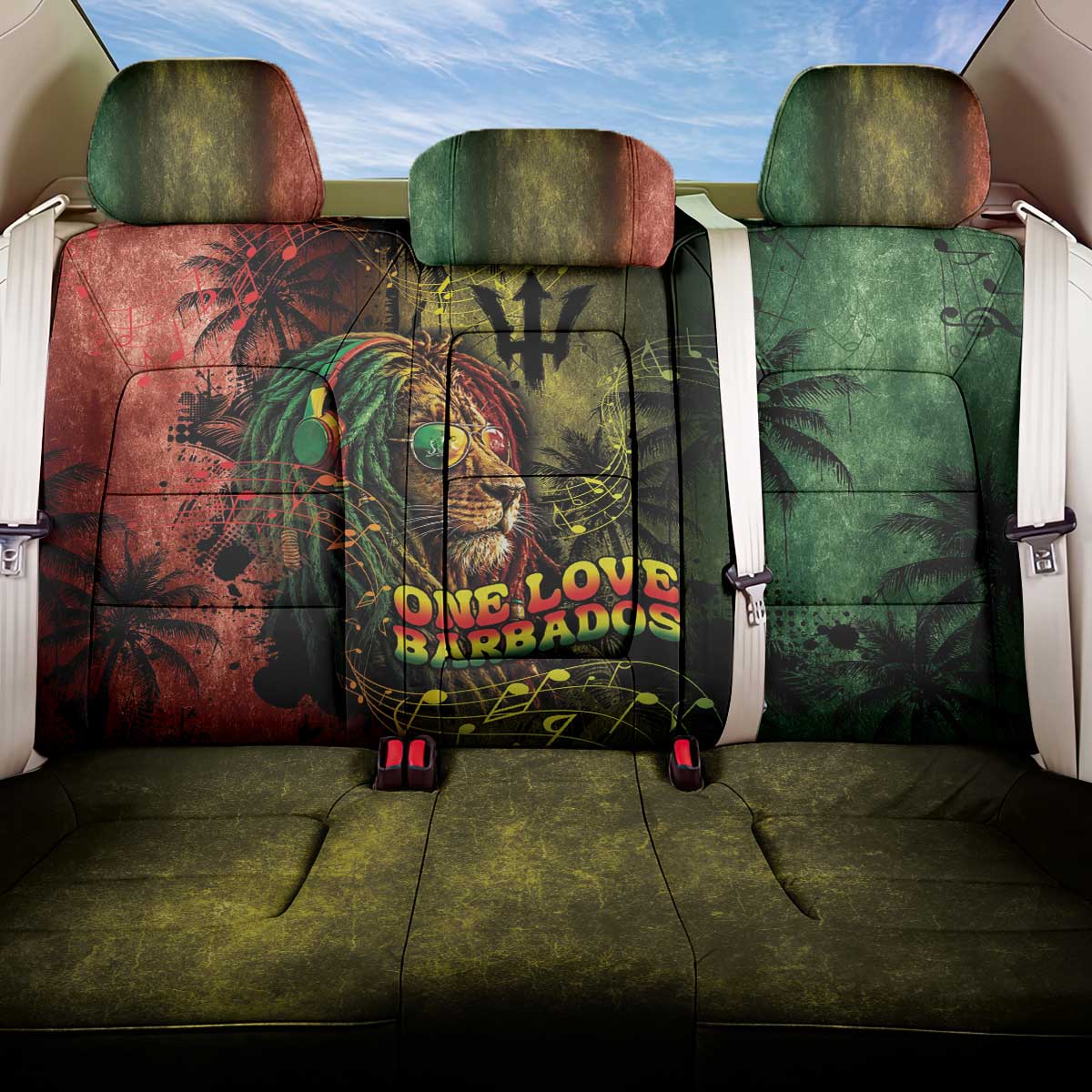 One Love Barbados Back Car Seat Cover Rastafarian Lion Reggae Grunge Style