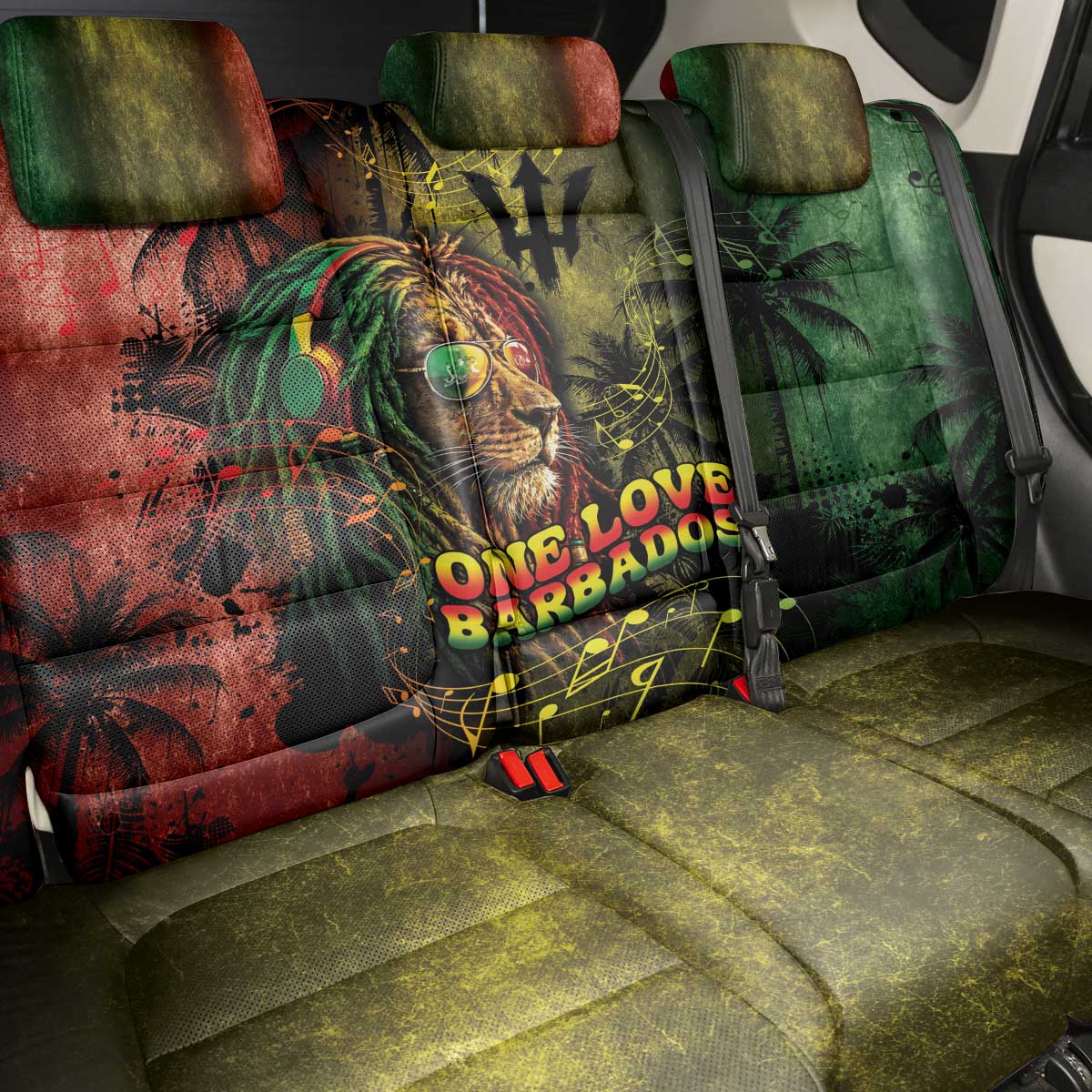 One Love Barbados Back Car Seat Cover Rastafarian Lion Reggae Grunge Style