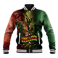 One Love Barbados Baseball Jacket Rastafarian Lion Reggae Grunge Style