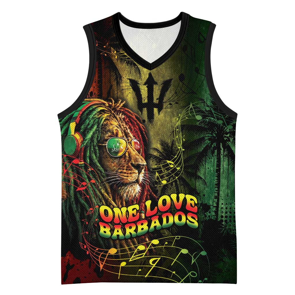 One Love Barbados Basketball Jersey Rastafarian Lion Reggae Grunge Style