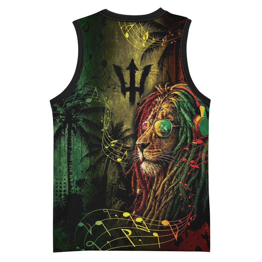 One Love Barbados Basketball Jersey Rastafarian Lion Reggae Grunge Style