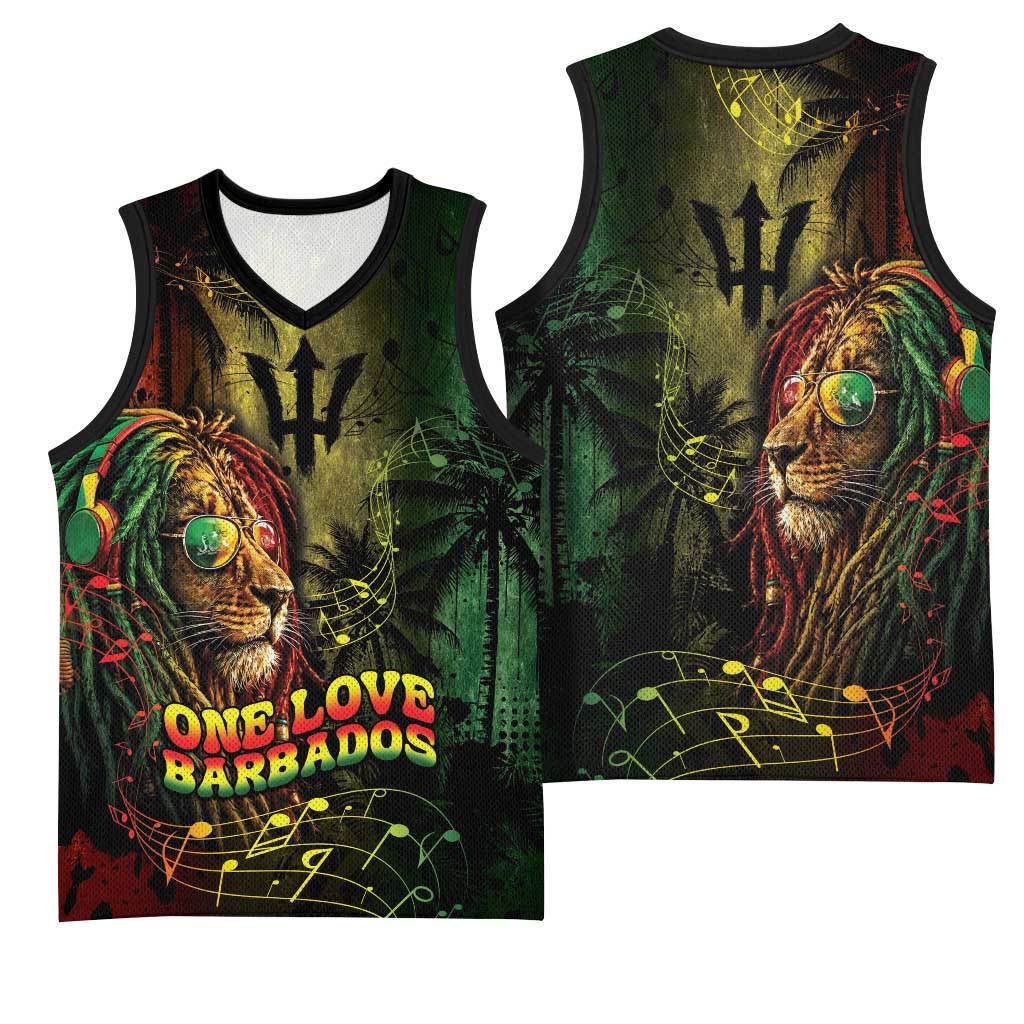 One Love Barbados Basketball Jersey Rastafarian Lion Reggae Grunge Style