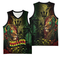 One Love Barbados Basketball Jersey Rastafarian Lion Reggae Grunge Style