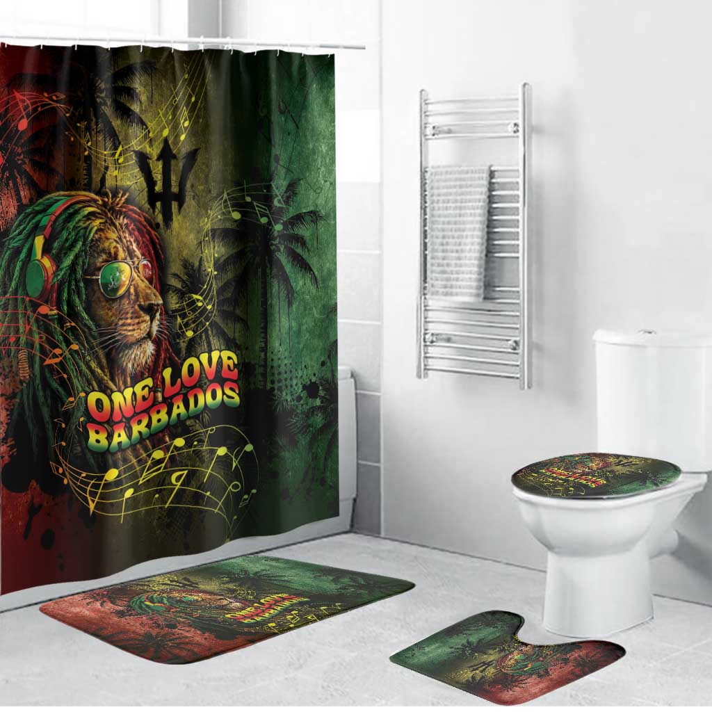 One Love Barbados Bathroom Set Rastafarian Lion Reggae Grunge Style