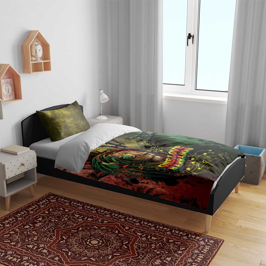 One Love Barbados Bedding Set Rastafarian Lion Reggae Grunge Style