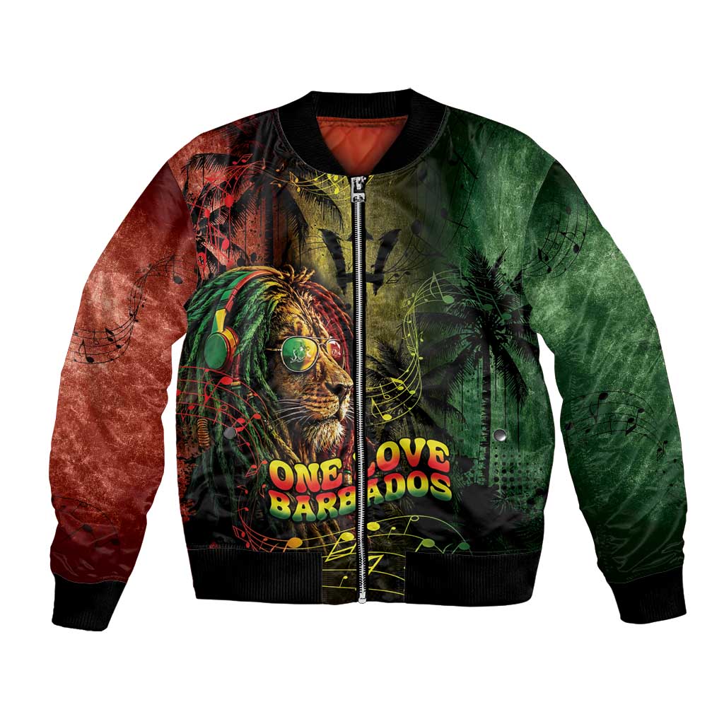 One Love Barbados Bomber Jacket Rastafarian Lion Reggae Grunge Style