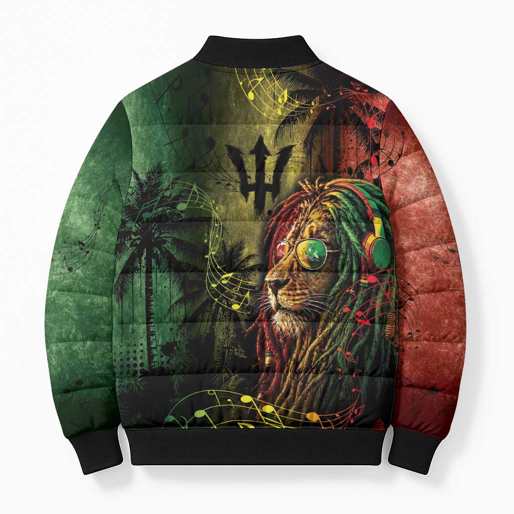 One Love Barbados Bomber Puffer Jacket Rastafarian Lion Reggae Grunge Style