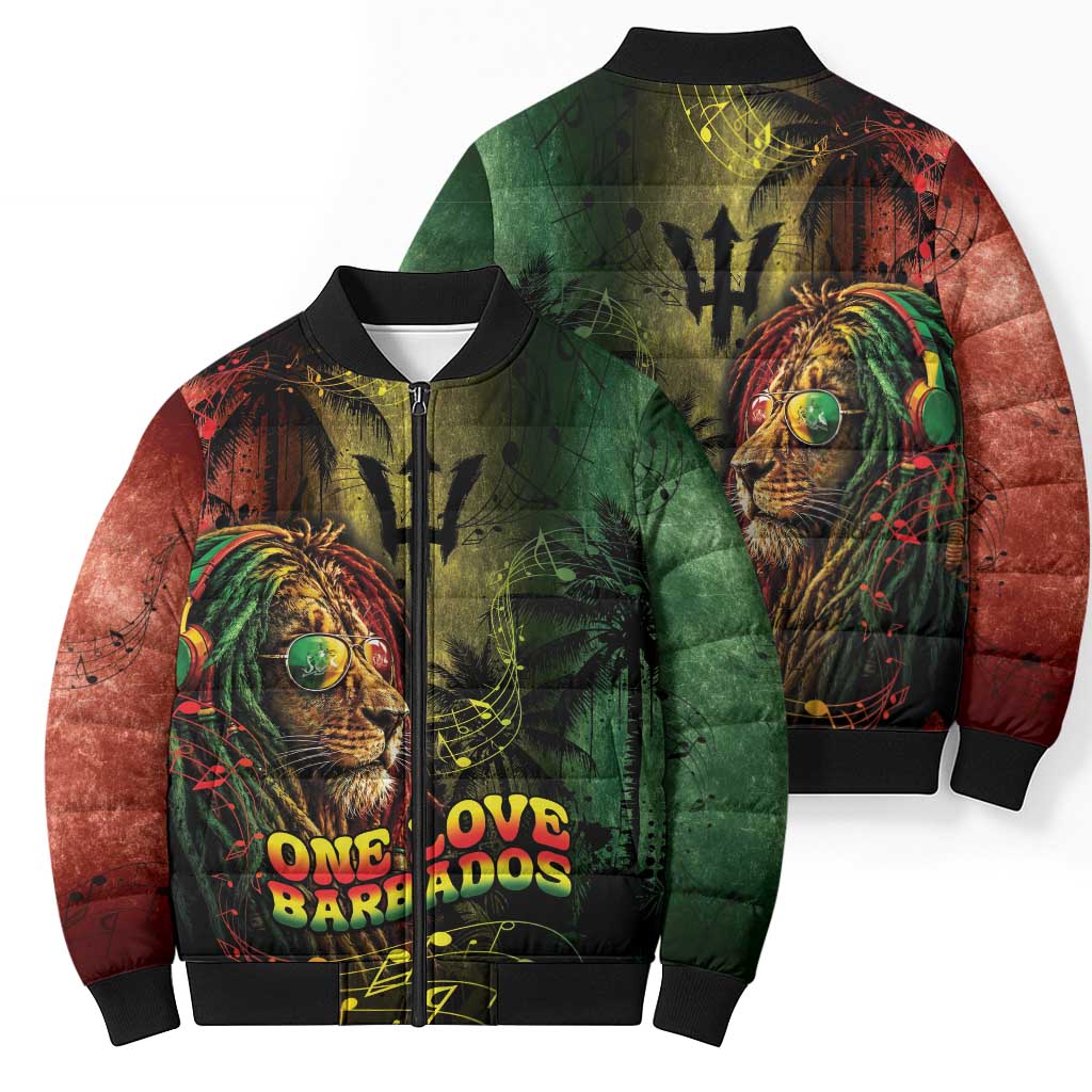 One Love Barbados Bomber Puffer Jacket Rastafarian Lion Reggae Grunge Style
