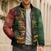 One Love Barbados Bomber Puffer Jacket Rastafarian Lion Reggae Grunge Style