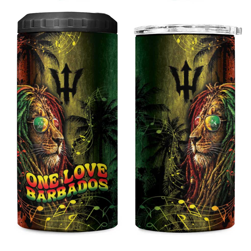 One Love Barbados 4 in 1 Can Cooler Tumbler Rastafarian Lion Reggae Grunge Style
