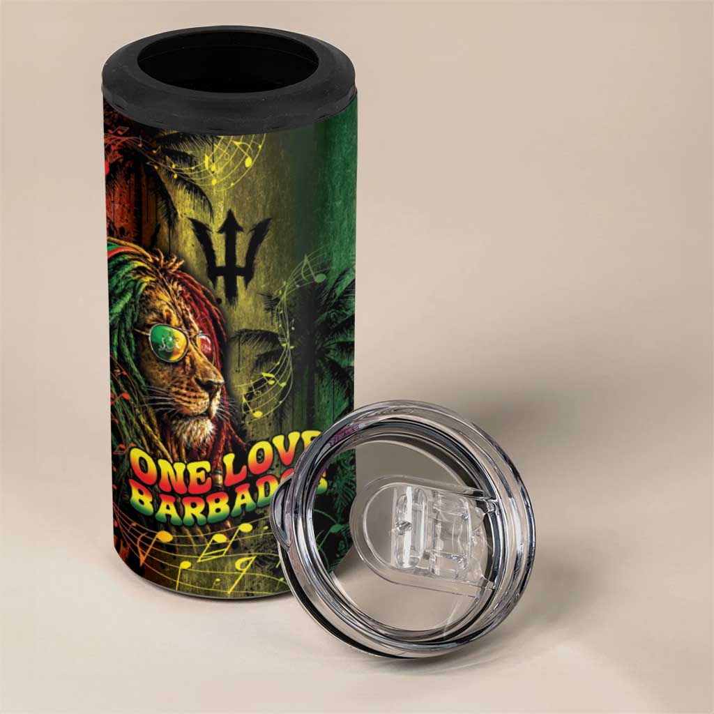 One Love Barbados 4 in 1 Can Cooler Tumbler Rastafarian Lion Reggae Grunge Style