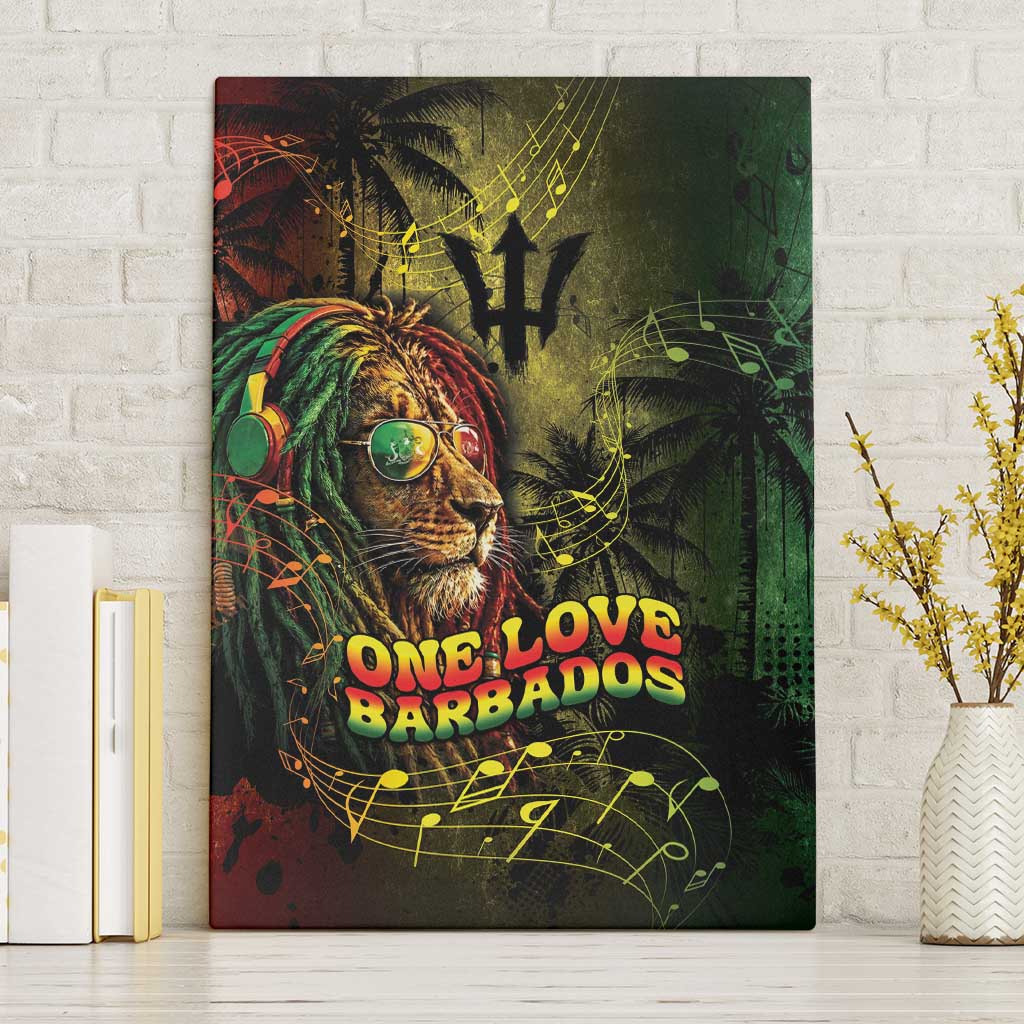One Love Barbados Canvas Wall Art Rastafarian Lion Reggae Grunge Style