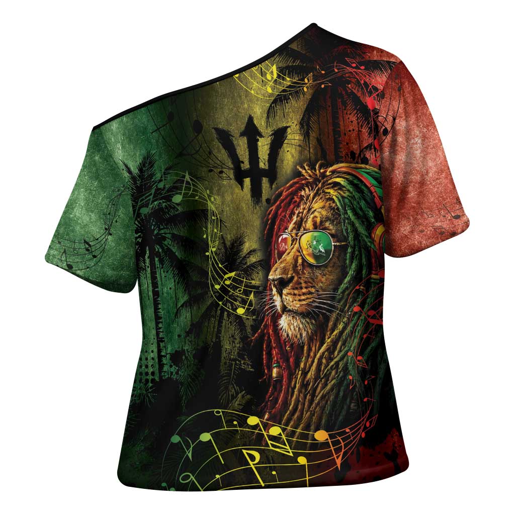One Love Barbados Cross Shoulder Shirt Rastafarian Lion Reggae Grunge Style