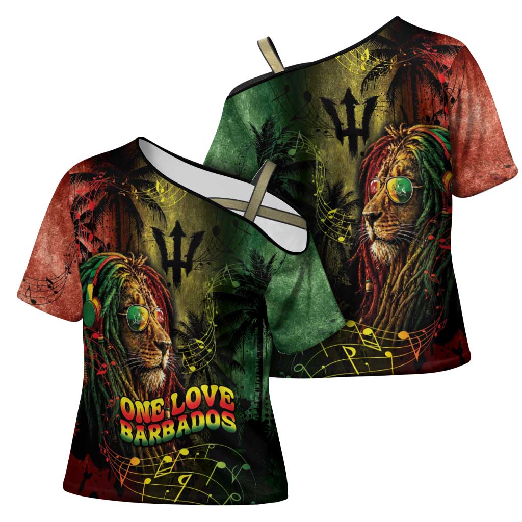 One Love Barbados Cross Shoulder Shirt Rastafarian Lion Reggae Grunge Style