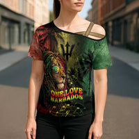 One Love Barbados Cross Shoulder Shirt Rastafarian Lion Reggae Grunge Style