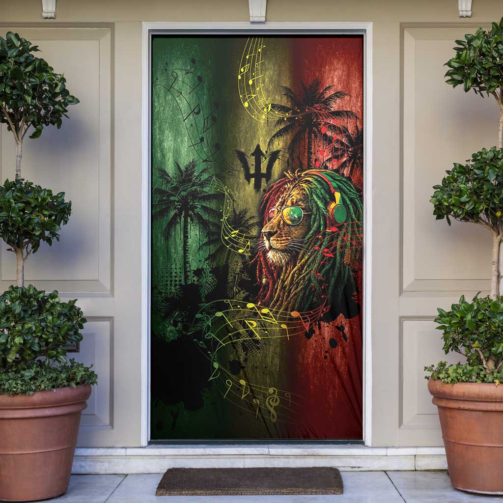 One Love Barbados Door Cover Rastafarian Lion Reggae Grunge Style