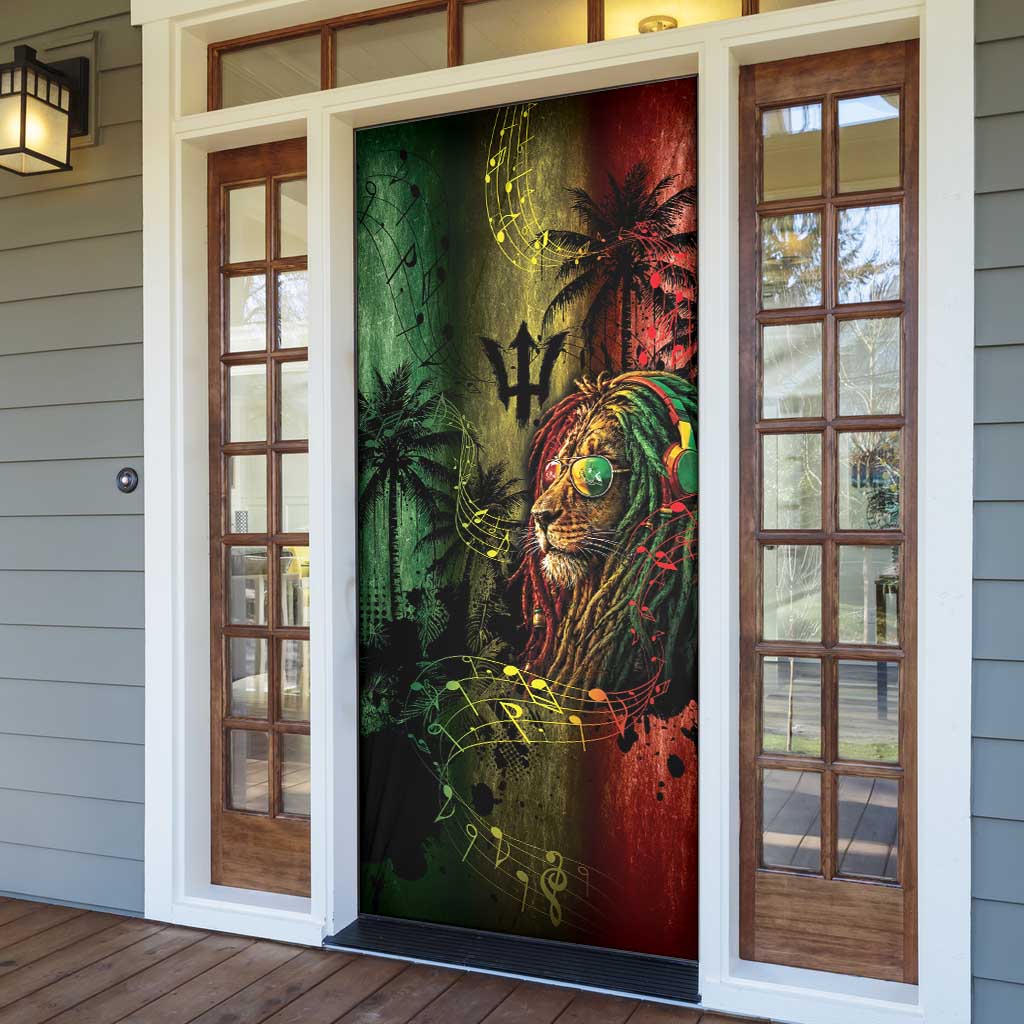 One Love Barbados Door Cover Rastafarian Lion Reggae Grunge Style
