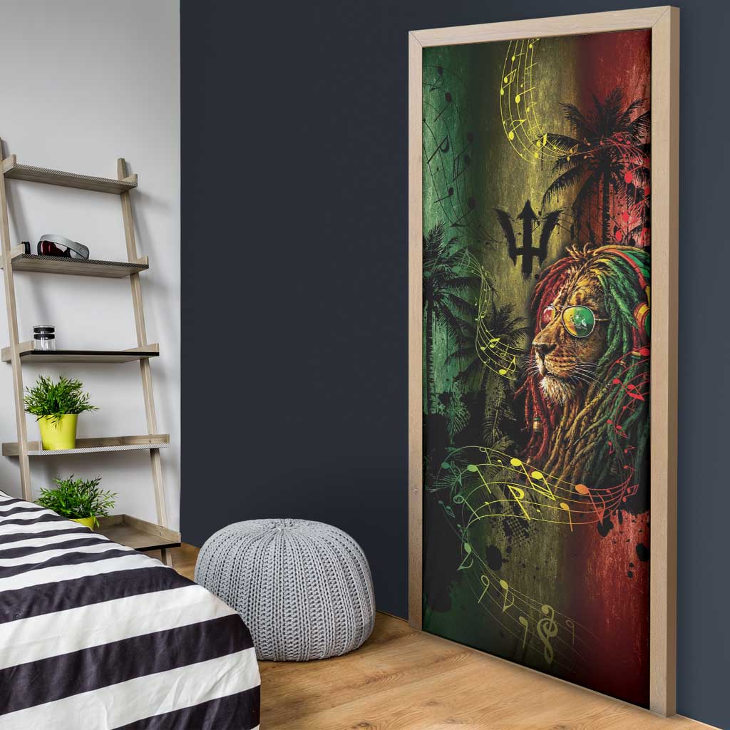 One Love Barbados Door Cover Rastafarian Lion Reggae Grunge Style
