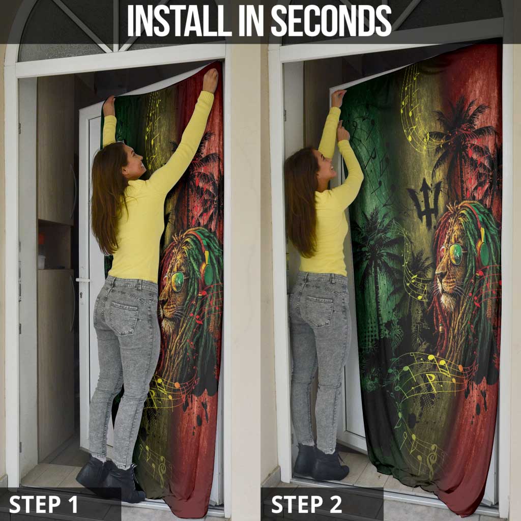 One Love Barbados Door Cover Rastafarian Lion Reggae Grunge Style