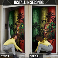 One Love Barbados Door Cover Rastafarian Lion Reggae Grunge Style
