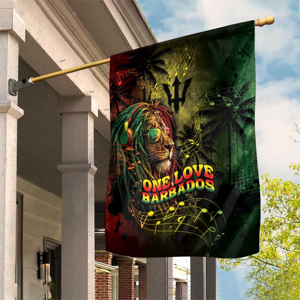 One Love Barbados Garden Flag Rastafarian Lion Reggae Grunge Style