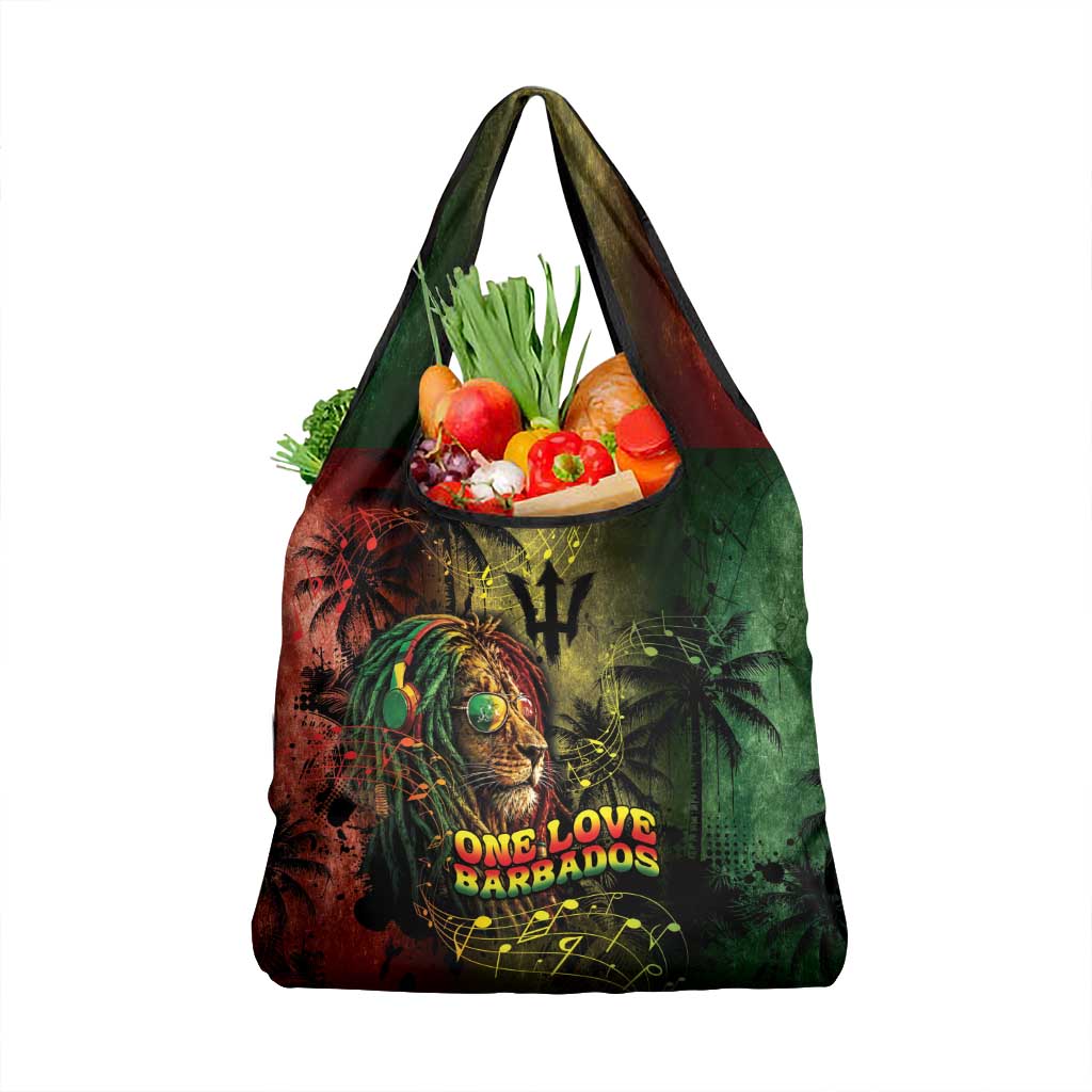 One Love Barbados Grocery Bag Rastafarian Lion Reggae Grunge Style