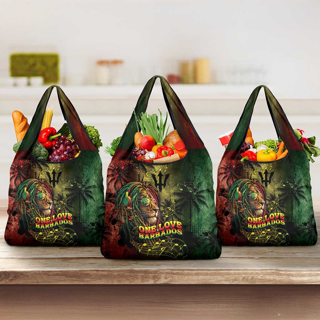 One Love Barbados Grocery Bag Rastafarian Lion Reggae Grunge Style