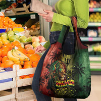 One Love Barbados Grocery Bag Rastafarian Lion Reggae Grunge Style