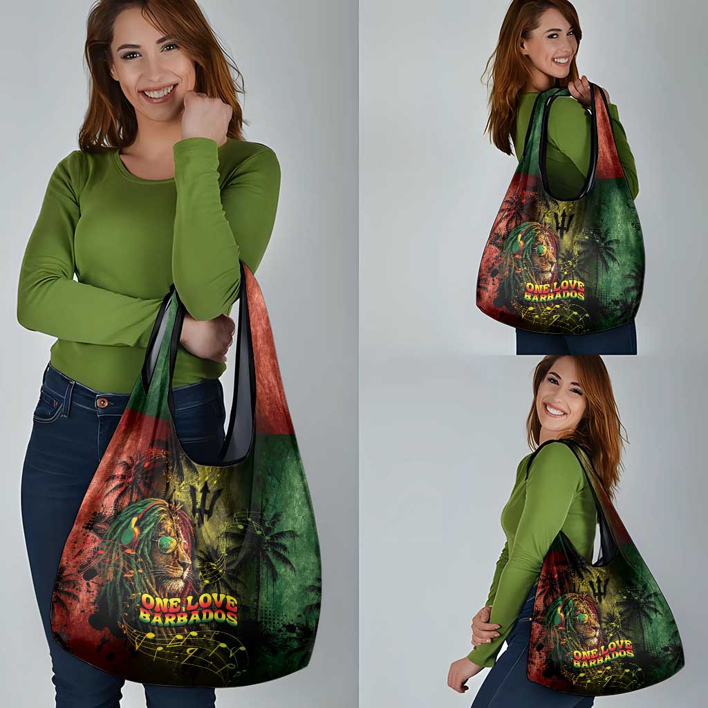 One Love Barbados Grocery Bag Rastafarian Lion Reggae Grunge Style