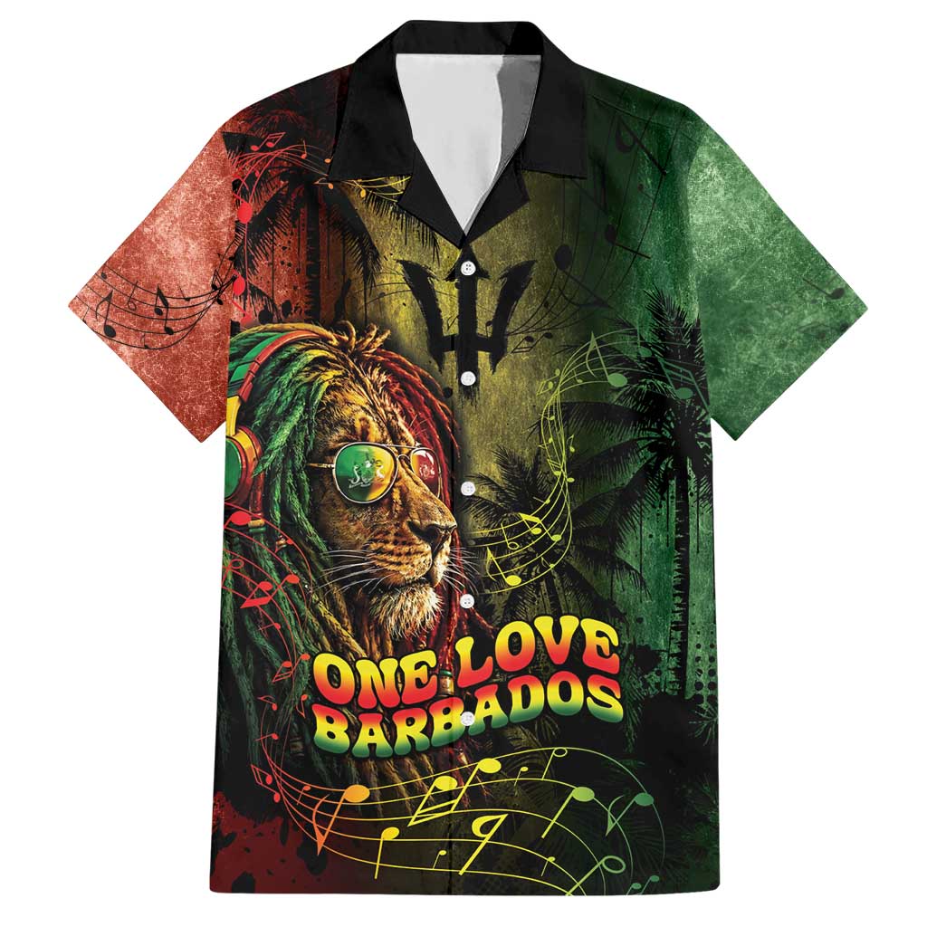 One Love Barbados Hawaiian Shirt Rastafarian Lion Reggae Grunge Style