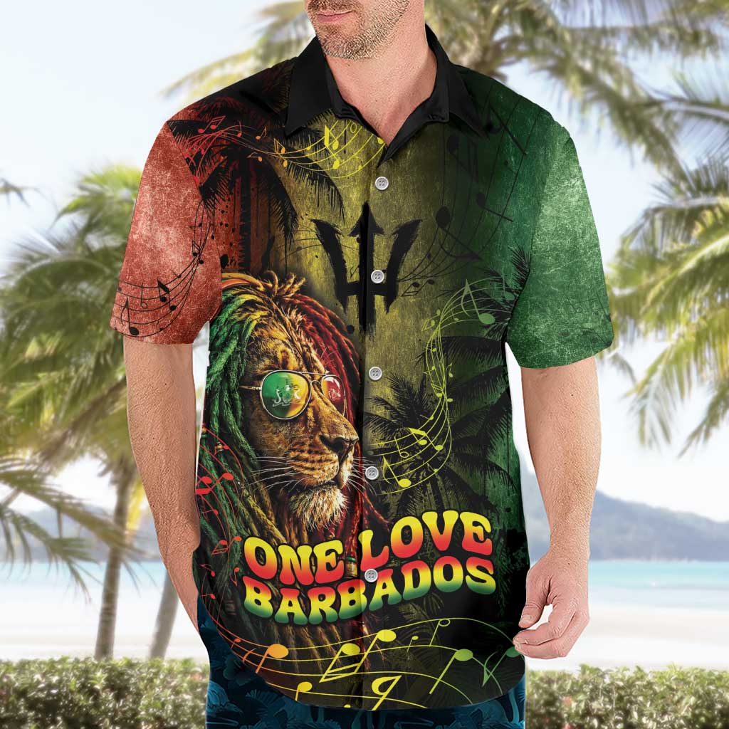 One Love Barbados Hawaiian Shirt Rastafarian Lion Reggae Grunge Style
