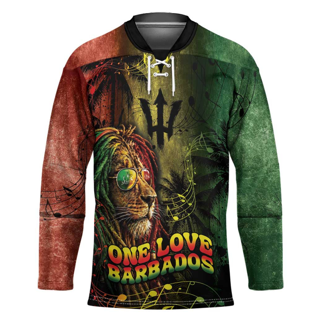 One Love Barbados Hockey Jersey Rastafarian Lion Reggae Grunge Style