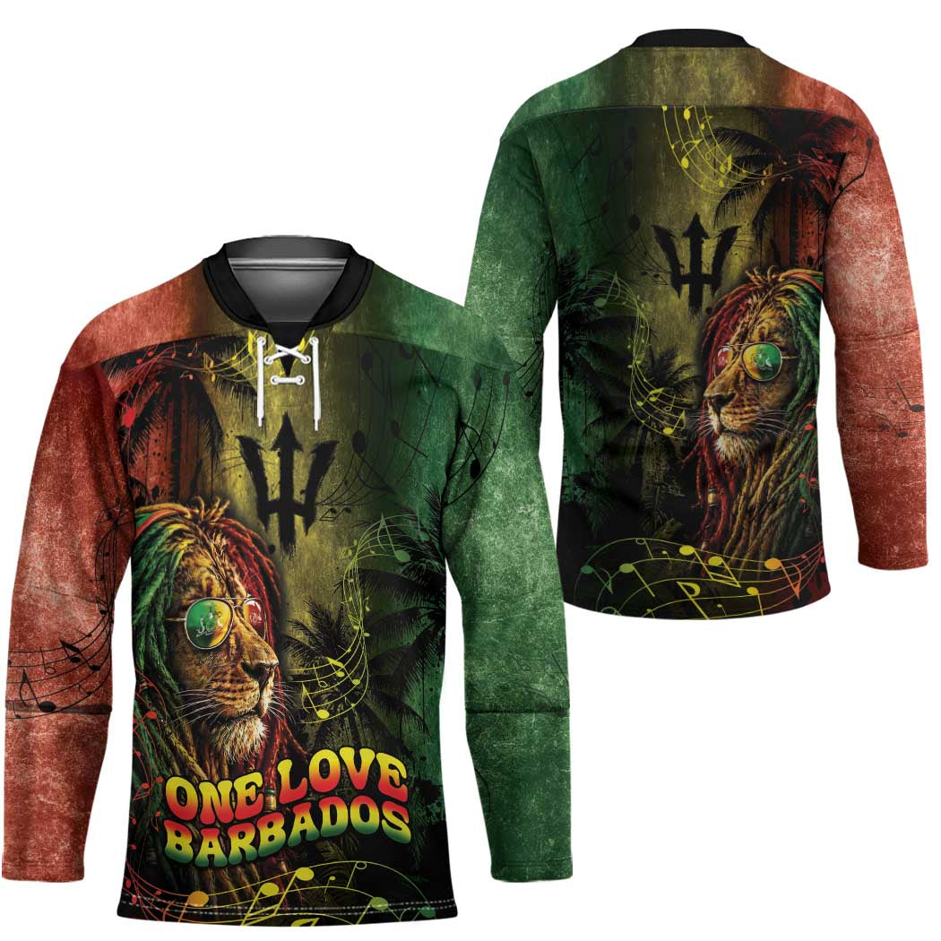 One Love Barbados Hockey Jersey Rastafarian Lion Reggae Grunge Style