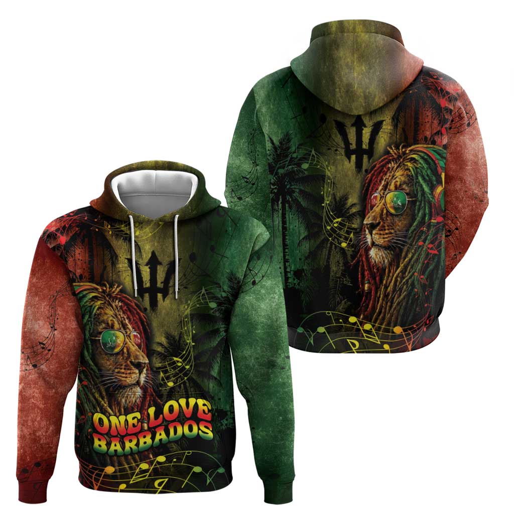 One Love Barbados Hoodie Rastafarian Lion Reggae Grunge Style