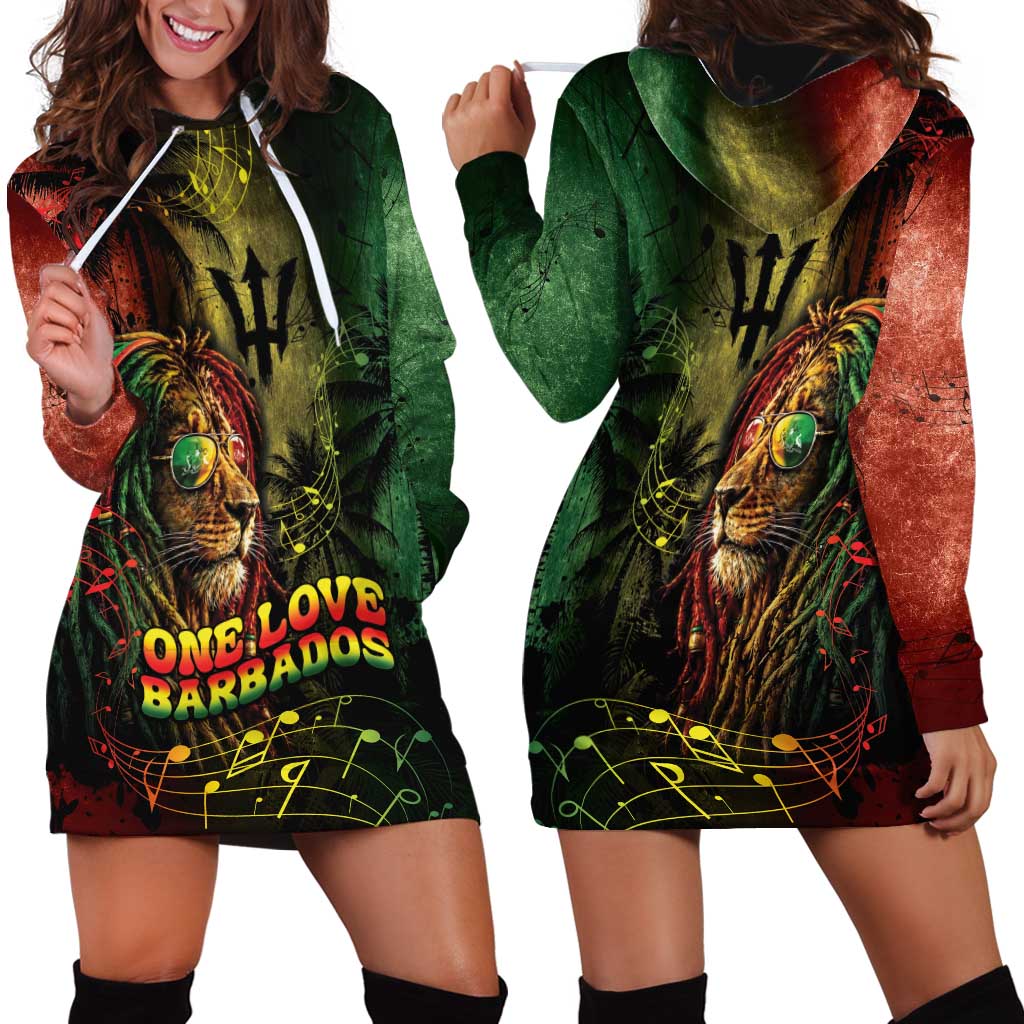 One Love Barbados Hoodie Dress Rastafarian Lion Reggae Grunge Style