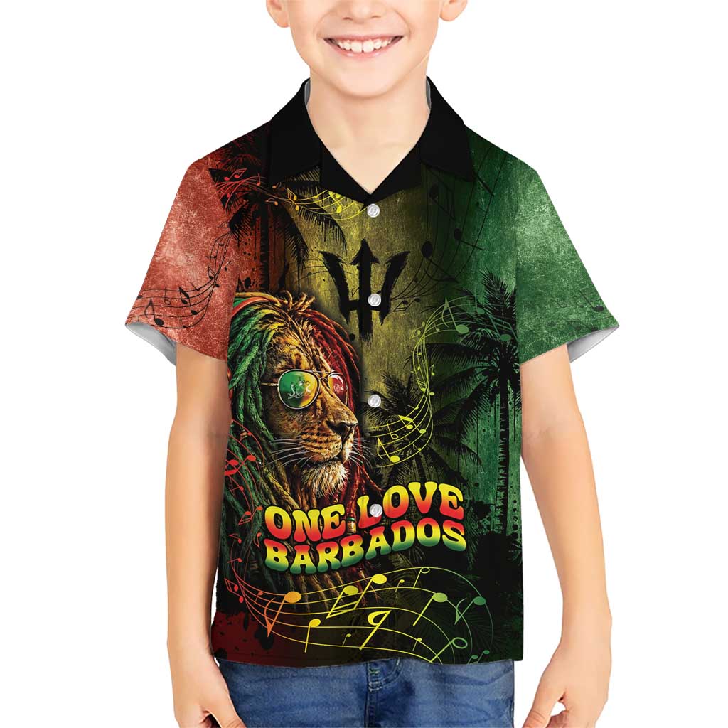 One Love Barbados Kid Hawaiian Shirt Rastafarian Lion Reggae Grunge Style