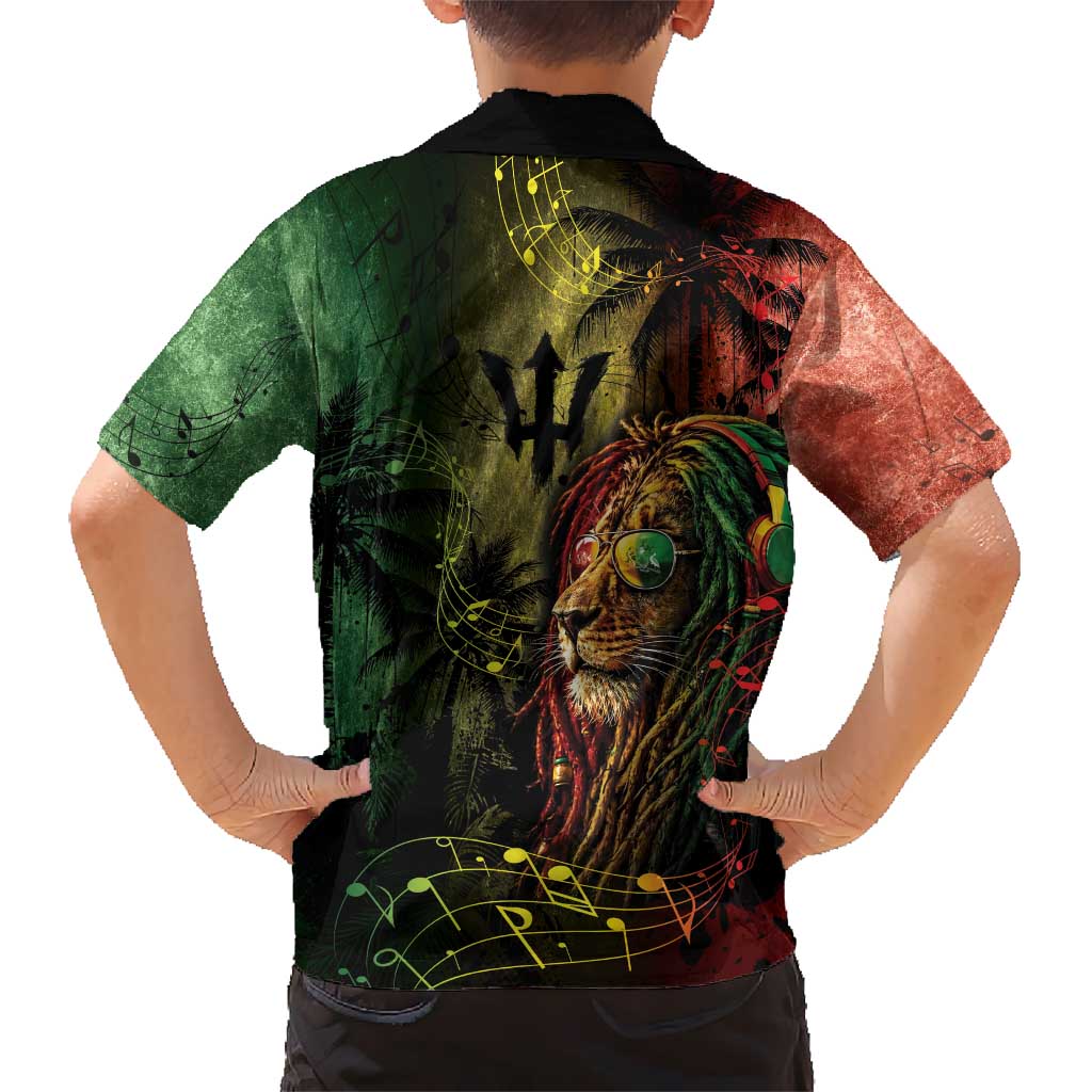 One Love Barbados Kid Hawaiian Shirt Rastafarian Lion Reggae Grunge Style