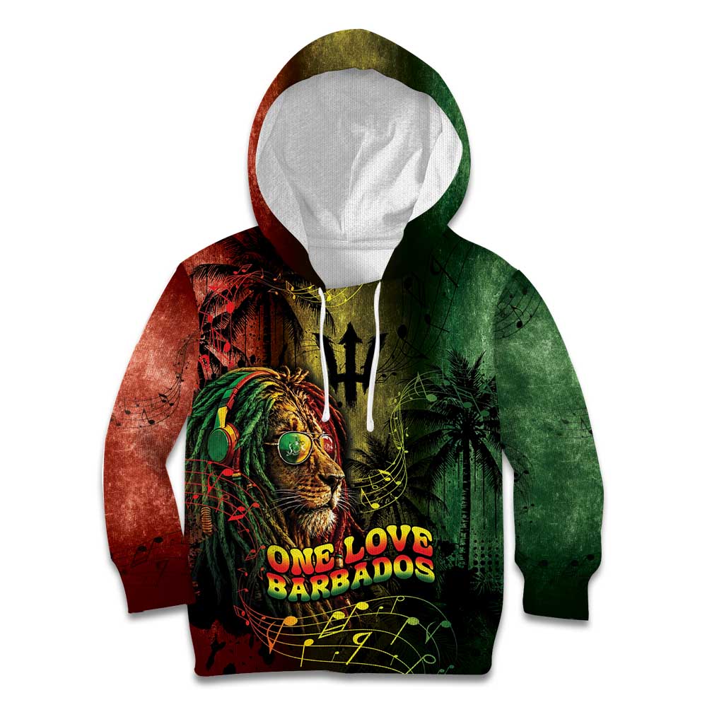 One Love Barbados Kid Hoodie Rastafarian Lion Reggae Grunge Style