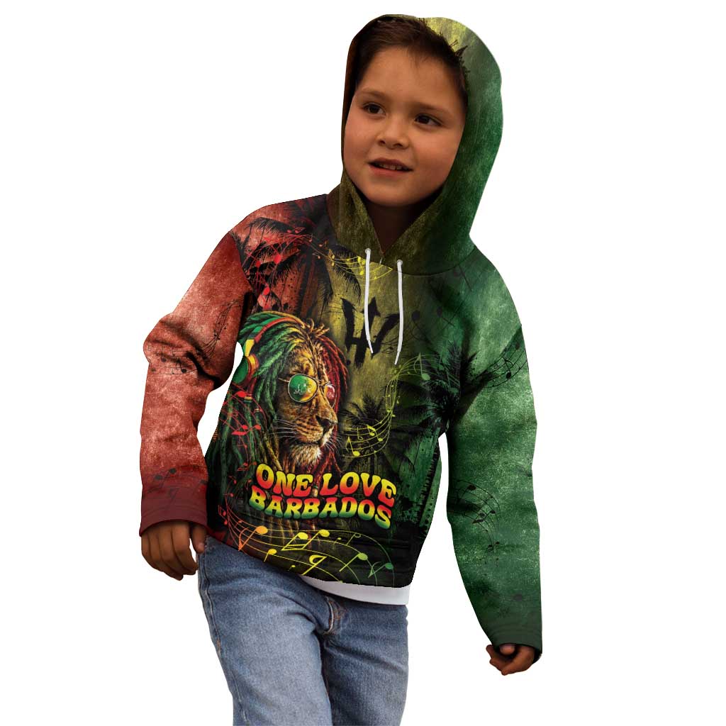One Love Barbados Kid Hoodie Rastafarian Lion Reggae Grunge Style